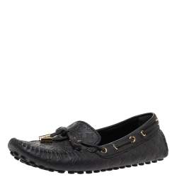 Pre Owned Louis Vuitton Blackk Monogram Embossed Leather Gloria Loafers Size 36