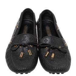 Pre Owned Louis Vuitton Blackk Monogram Embossed Leather Gloria Loafers Size 36