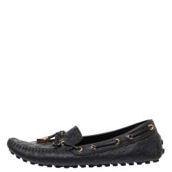 Pre Owned Louis Vuitton Blackk Monogram Embossed Leather Gloria Loafers Size 36