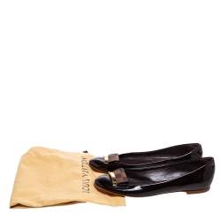 مملوكة مسبقًا Louis Vuitton Burgundy Patent Leather And Damier Ebene Canvas Logo Ballet Flats Size 38