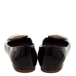 مملوكة مسبقًا Louis Vuitton Burgundy Patent Leather And Damier Ebene Canvas Logo Ballet Flats Size 38