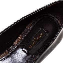 مملوكة مسبقًا Louis Vuitton Burgundy Patent Leather And Damier Ebene Canvas Logo Ballet Flats Size 38