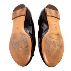 مملوكة مسبقًا Louis Vuitton Burgundy Patent Leather And Damier Ebene Canvas Logo Ballet Flats Size 38