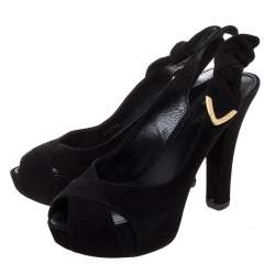 مملوكة مسبقًا صندل لوي فيتون تونكا سويدي أسود بحزام للكاحل مقاس 38