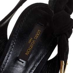 مملوكة مسبقًا صندل لوي فيتون تونكا سويدي أسود بحزام للكاحل مقاس 38