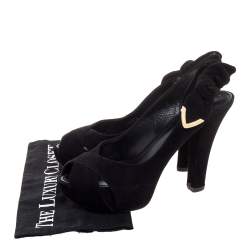 مملوكة مسبقًا صندل لوي فيتون تونكا سويدي أسود بحزام للكاحل مقاس 38