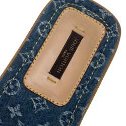 Pre Owned Louis Vuitton Beige Leather and Mini Lin Canvas Slide Flat Sandals Size 40.5