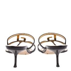 Pre Owned Dolce And Gabbana Black Leather D&G Metal Logo Embellished Thong Kitten Heel Sandals Size 40.5