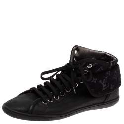 Louis Vuitton Black Leather and Monogram Shimmery Canvas Brea Sneaker Boots Size 38