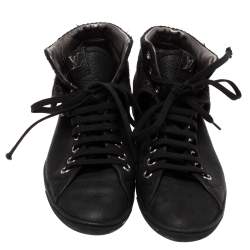 Louis Vuitton Black Leather and Monogram Shimmery Canvas Brea Sneaker Boots Size 38