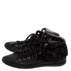 Louis Vuitton Black Leather and Monogram Shimmery Canvas Brea Sneaker Boots Size 38
