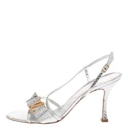 Pre-owned Louis Vuitton Cream Patent Python Embossed Leather Slingback  Sandals Size 38