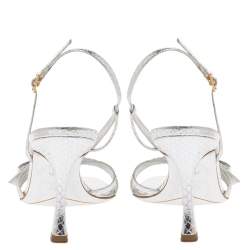 Pre Owned صندل لوي فيتون مزخرف شعار الماركة أل ڨي سير كاحل جلد نقشة الثعبان فضي مقاس 38.5