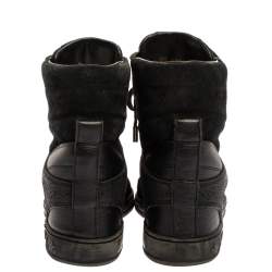 مملوكة مسبقًا حذاء رياضي لوي فيتون رباط علوي و طراز مرتفع من أعلى سويدي و جلد مونوغرامي أسود مقاس 37