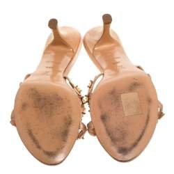 مملوكة مسبقًا Louis Vuitton Metallic Rose Gold Leather Flower Detail Crystal Embellished Slide Sandals Size 38.5