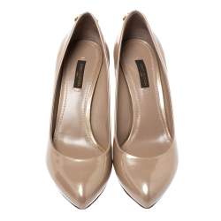Pre Owned  Louis Vuitton Metallic Beige Patent Leather Oh Really Pointed Toe Pumps Size 37.5