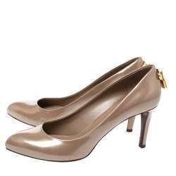 Pre Owned  Louis Vuitton Metallic Beige Patent Leather Oh Really Pointed Toe Pumps Size 37.5