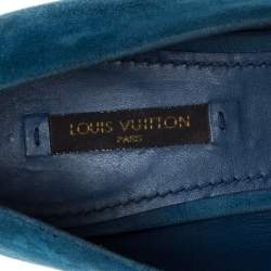 Pre Owned Louis Vuitton Blue Suede Love Loafers Size 39