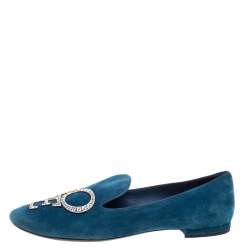 Pre Owned Louis Vuitton Blue Suede Love Loafers Size 39