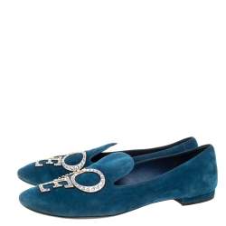 Pre Owned Louis Vuitton Blue Suede Love Loafers Size 39