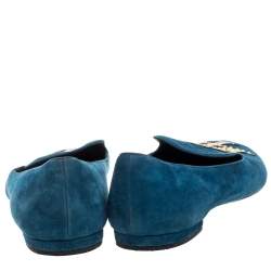 Pre Owned Louis Vuitton Blue Suede Love Loafers Size 39