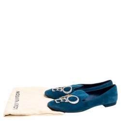 Pre Owned Louis Vuitton Blue Suede Love Loafers Size 39