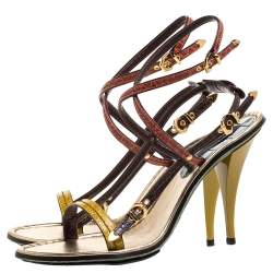 مملوكة مسبقًا Louis Vuitton Multicolor Croc Leather Buckle Detail Strappy Sandals Size 39