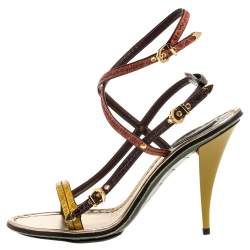 مملوكة مسبقًا Louis Vuitton Multicolor Croc Leather Buckle Detail Strappy Sandals Size 39