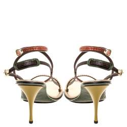 مملوكة مسبقًا Louis Vuitton Multicolor Croc Leather Buckle Detail Strappy Sandals Size 39