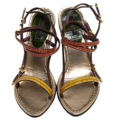 مملوكة مسبقًا Louis Vuitton Multicolor Croc Leather Buckle Detail Strappy Sandals Size 39