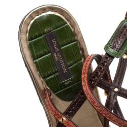 مملوكة مسبقًا Louis Vuitton Multicolor Croc Leather Buckle Detail Strappy Sandals Size 39