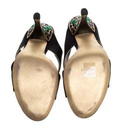 Pre Owned Louis Vuitton Black Satin Cross Strap Embellished Heel Slingback Sandals Size 39