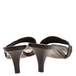 مملوكة مسبقًا Louis Vuitton Vintage Green Canvas And Brown Leather Trim Open Toe Sandals Size 38.5