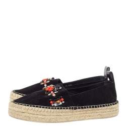 مملوكة مسبقًا حذاء فلات إسبادريل لوي فيتون مزخرف من الأمام جلد و سويدي أسود مقاس 38.5