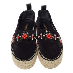 مملوكة مسبقًا حذاء فلات إسبادريل لوي فيتون مزخرف من الأمام جلد و سويدي أسود مقاس 38.5