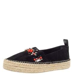 مملوكة مسبقًا حذاء فلات إسبادريل لوي فيتون مزخرف من الأمام جلد و سويدي أسود مقاس 38.5