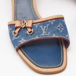 Pre Owned صندل سلايد لوي فيتون دينم مونوغرامي أزرق مقاس 40
