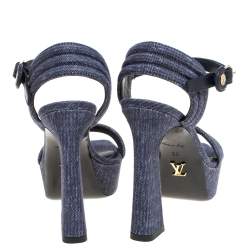 مملوكة مسبقًا Louis Vuitton Blue Denim Ankle Strap Platform Sandals Size 36