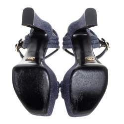 مملوكة مسبقًا Louis Vuitton Blue Denim Ankle Strap Platform Sandals Size 36