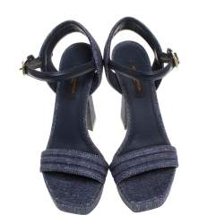مملوكة مسبقًا Louis Vuitton Blue Denim Ankle Strap Platform Sandals Size 36