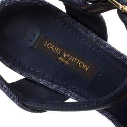 مملوكة مسبقًا Louis Vuitton Blue Denim Ankle Strap Platform Sandals Size 36