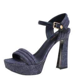 مملوكة مسبقًا Louis Vuitton Blue Denim Ankle Strap Platform Sandals Size 36