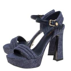 مملوكة مسبقًا Louis Vuitton Blue Denim Ankle Strap Platform Sandals Size 36