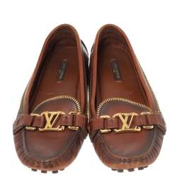 Pre Owned Louis Vuitton Brown Leather Oxford Slip On Loafers Size 36.5