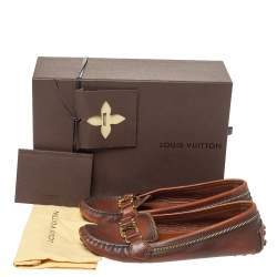 Pre Owned Louis Vuitton Brown Leather Oxford Slip On Loafers Size 36.5