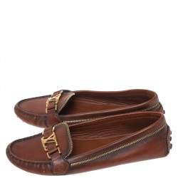Pre Owned Louis Vuitton Brown Leather Oxford Slip On Loafers Size 36.5