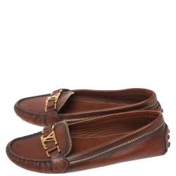 Pre Owned Louis Vuitton Ombre Brown Leather Oxford Zip Detail Loafers Size 39.5