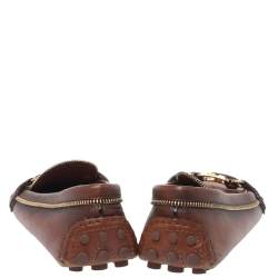Pre Owned Louis Vuitton Ombre Brown Leather Oxford Zip Detail Loafers Size 39.5