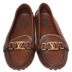 Pre Owned Louis Vuitton Ombre Brown Leather Oxford Zip Detail Loafers Size 39.5