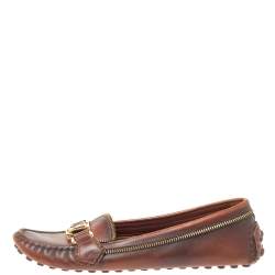 Pre Owned Louis Vuitton Ombre Brown Leather Oxford Zip Detail Loafers Size 39.5